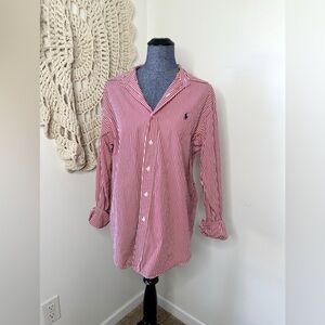 Ralph Lauren Red and White Striped Button Down Shirt